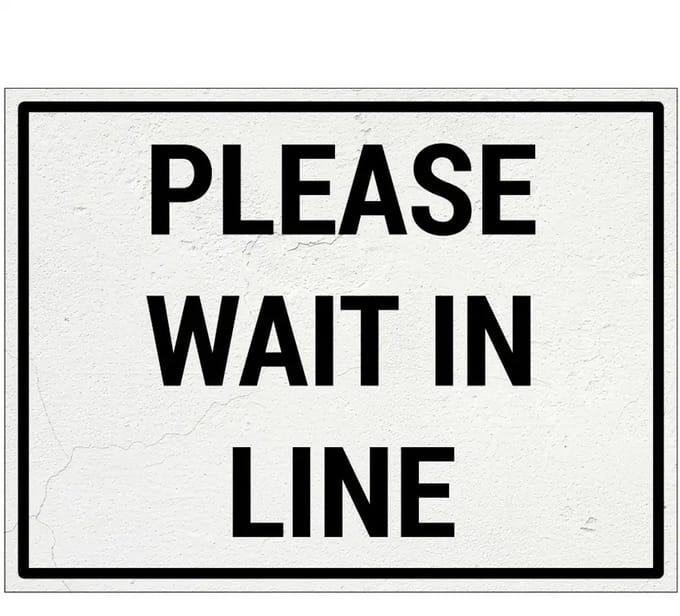 Please wait in line bord | Forex Re materiaal | 28 x 21 cm