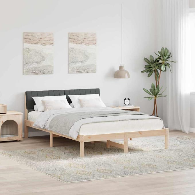 vidaXL - Bedframe - Bruin - en - donkergrijs - 135 - x - 190 - cm - Massief - grenenhout
