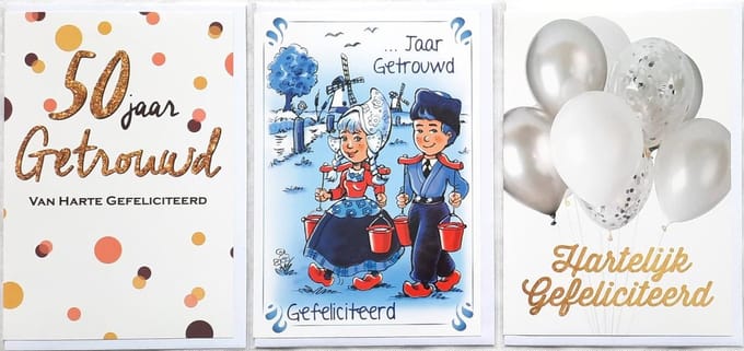 3 Wenskaarten - 50 JAAR Getrouwd - … Jaar Getrouwd – Hartelijk Gefeliciteerd - 12 x 17 cm – GET-304