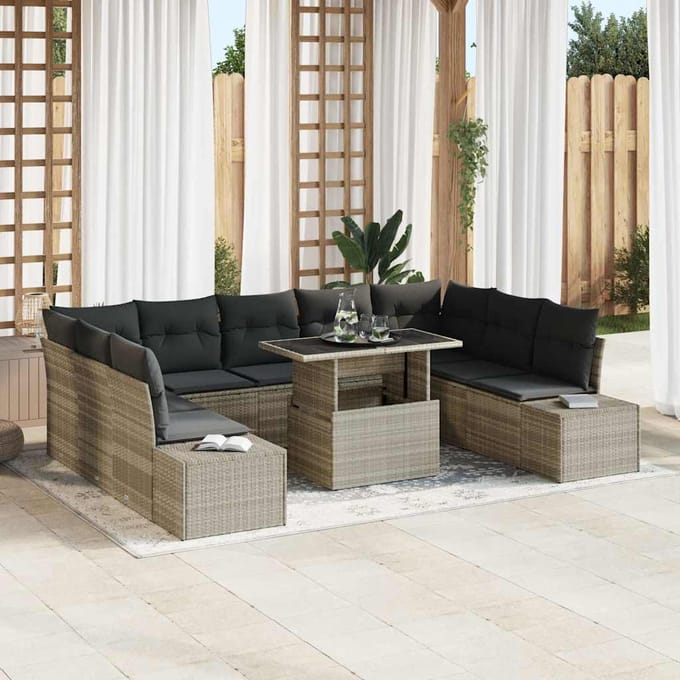 vidaXL - Tuinbank - Set - 10 - st - Lichtgrijs - poly - rattan
