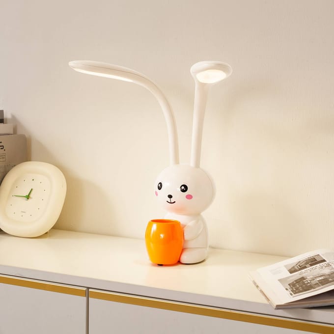 Lindby LED tafellamp Haas, beige, kunststof,CCT,hoogte39cm