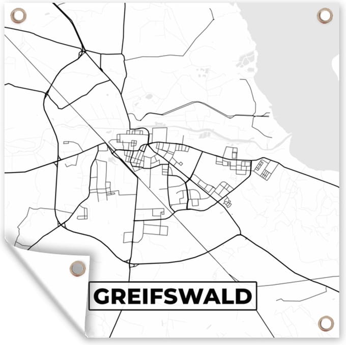 Tuindoek Plattegrond - Kaart - Greifswald - Stadskaart - 100x100 cm