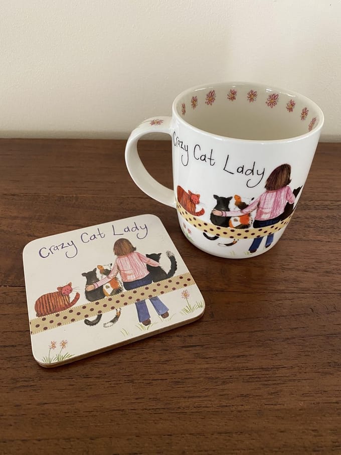 Alex Clark Mok & Onderzetter Set ~ Crazy Cat Lady