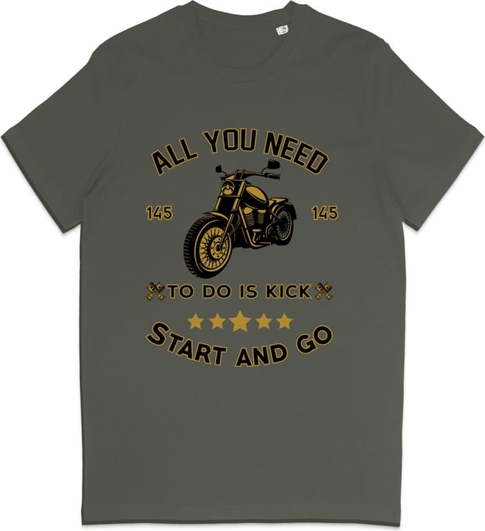 T Shirt Heren Dames - Motorrijder - Biker - Groen Khaki - S