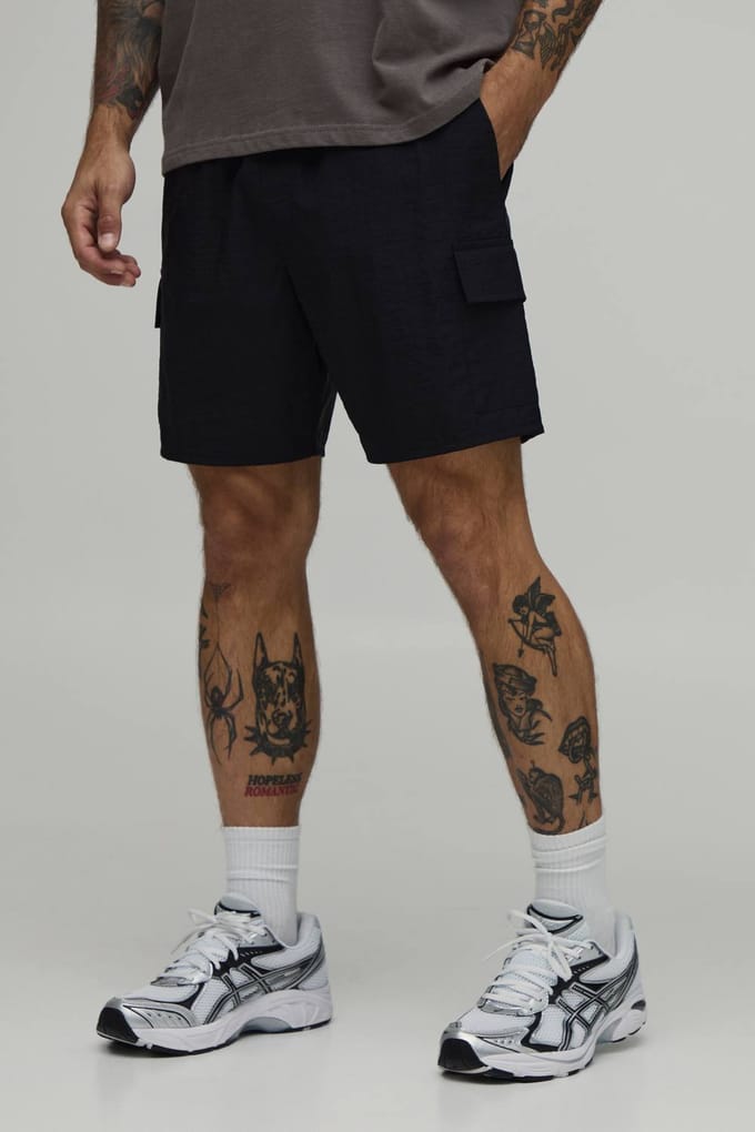 Essential Slim Fit Elasticated Nylon Cargo Shorts | Black | Size Small