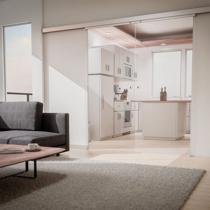Schulte complete glazen dubbele schuifdeur - 151x203 - helder - dubbele softclose - rond greep