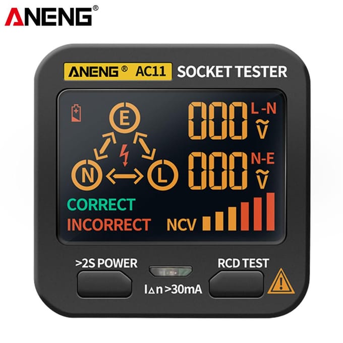 ANENG AC11 stopcontact tester elektrische lekdetector LCD-scherm aardingsdraad nullijn live draad EU Plug zwart
