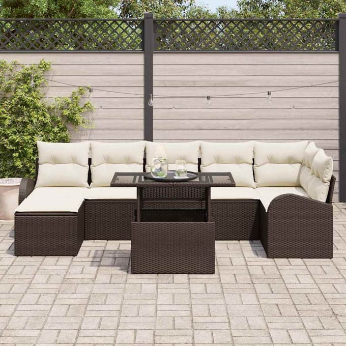vidaXL Tuinbank Set met kussen met opslag 8 pcs Bruin Poly rattan