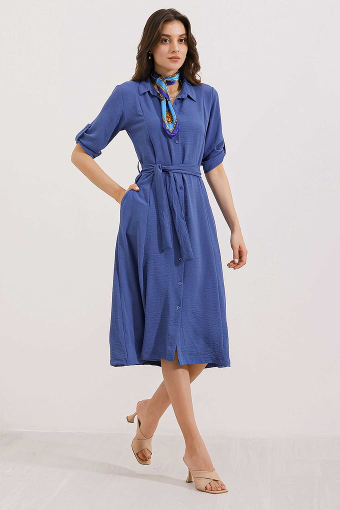Textured Midi-jurk met Strik