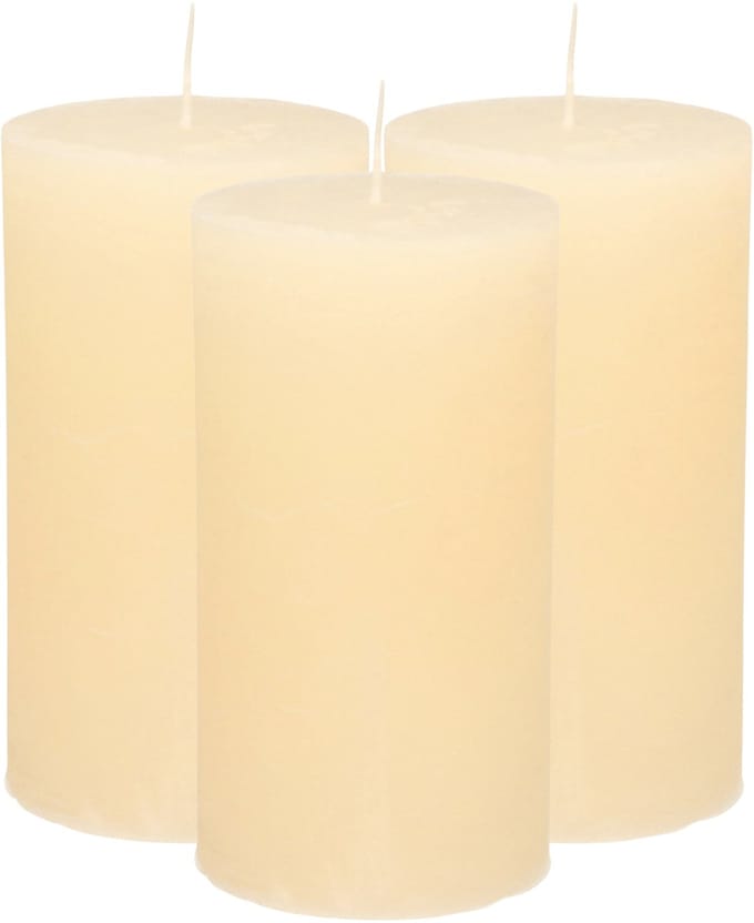Atmosphera Stompkaars - 3x - ivoor wit - 7 x 13 cm - cilinderkaars - rustiek model