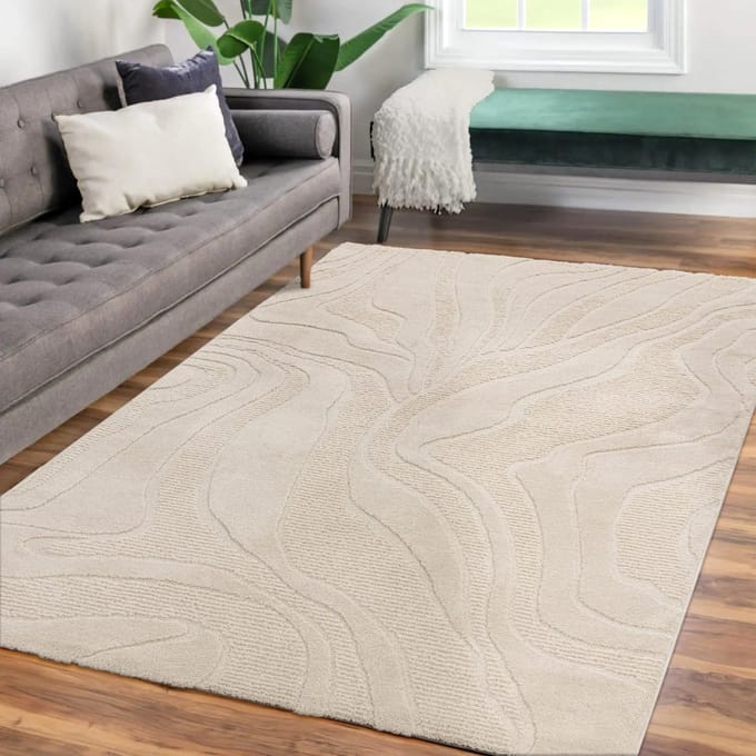 Woonkamertapijt eetkamer kortpolig Japandi Scandinavisch Boho Abstract Uni 3D 240 x 330 cm Rechthoek 240 x 330 cm Rechthoek beige