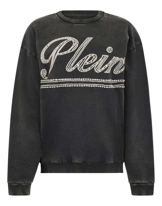 Washed Open Back Sweatshirt Strass Signature