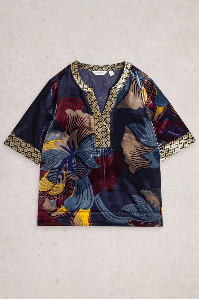 White Stuff Ash Velvet Top Navy Multi Taglia: 10 | Magliette intime Outlet | Donna | Blu