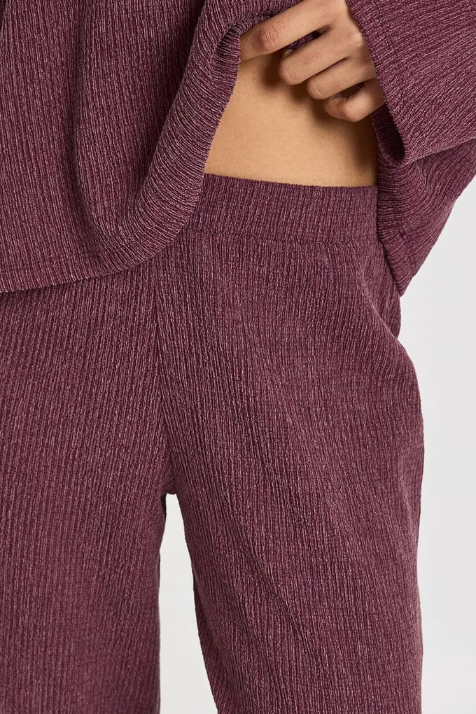boohoo Dames Gestructureerde Wijde Broek met Trekkoord in de Taille | Plum | Maat: 8