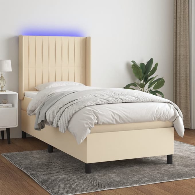 vidaXL - Boxspring - met - matras - en - LED - stof - crèmekleurig - 80x200 - cm