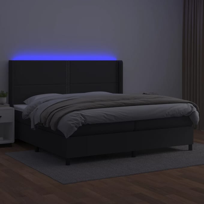 vidaXL - Boxspring - met - matras - en - LED - kunstleer - zwart - 200x200 - cm