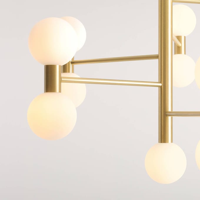 ALDEX Hanglamp Flare, 13-vlammig, messing/opaalwit, glas