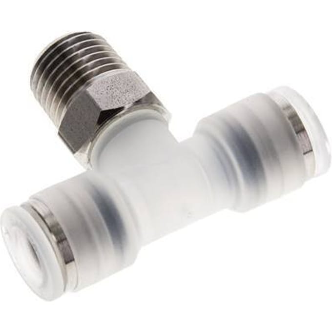 8mm x R1/4'' inline T-stuk PA/RVS Insteekfitting Buitendraad FDA Draaibaar EPDM