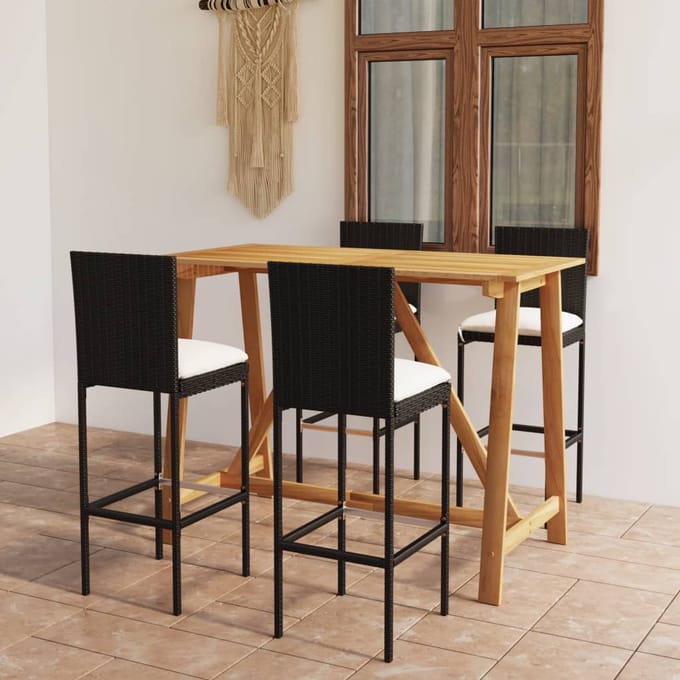 vidaXL - 5-delige - Tuinbarset - met - kussens - zwart