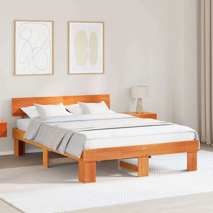 vidaXL - Bedframe - Wasbruin - 140 - x - 200 - cm - Massief - grenenhout