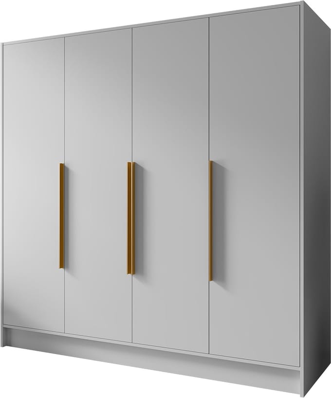 Kledingkast Goya I 200 cm (wit, gouden handgrepen)
