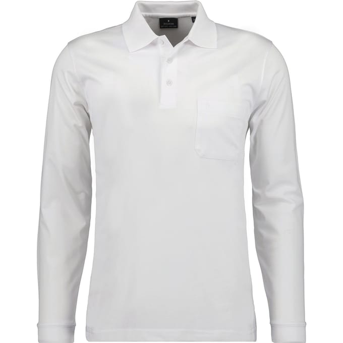 Ragman Softknit Polo Longsleeve Uni Breast Pocket Wit / male