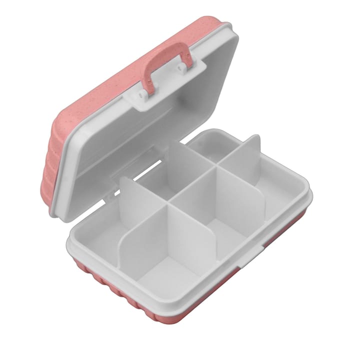 Mini Medicijndoos 6 Vakken Kofferontwerp Strakke Sluiting Plastic Medicijncontainer voor Zak roze