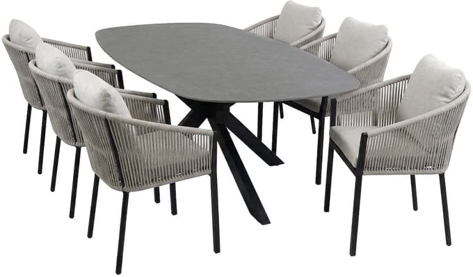 Tuinset Elvira/Barletta | 6 personen | Deens ovaal 240 cm | Rope & kunststof