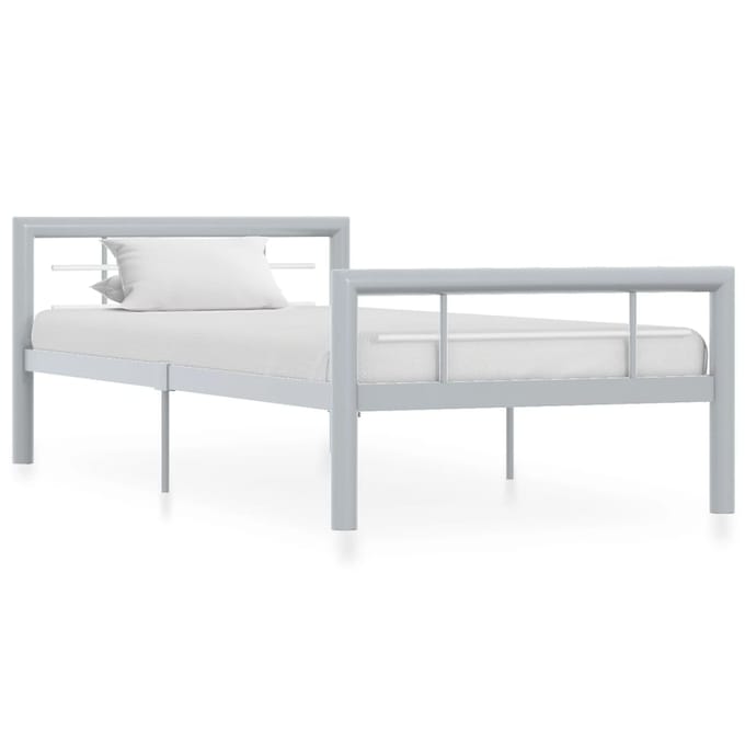 vidaXL - Bedframe - metaal - grijs - en - wit - 100x200 - cm
