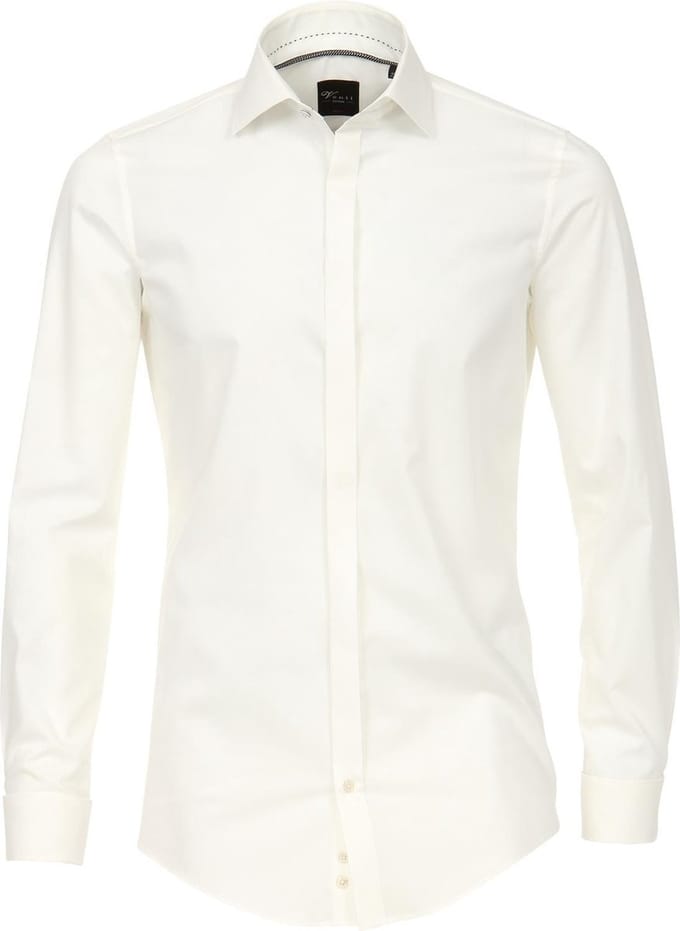 VENTI body fit overhemd - popeline - beige - Strijkvriendelijk - Boordmaat: 39