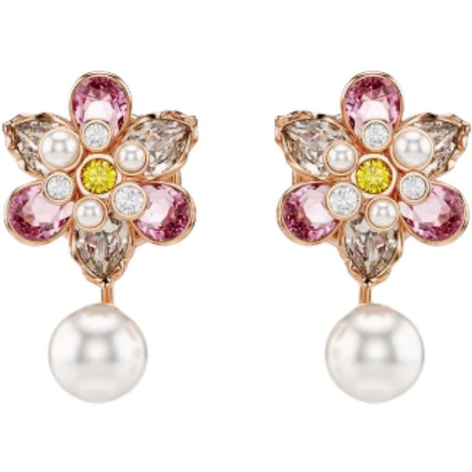 Swarovski Inlay Ontwerp Imitatie Kristal Imitatie Parel Roségoud Oorbellen Unisex Oorbellen Roze 5722100 Box (Random Color) beige