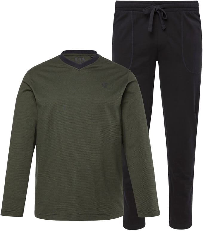 JP 1880 - Heren - Pyjama thuispak tweedelig gerimpeld - Mosgroen - Maat XL