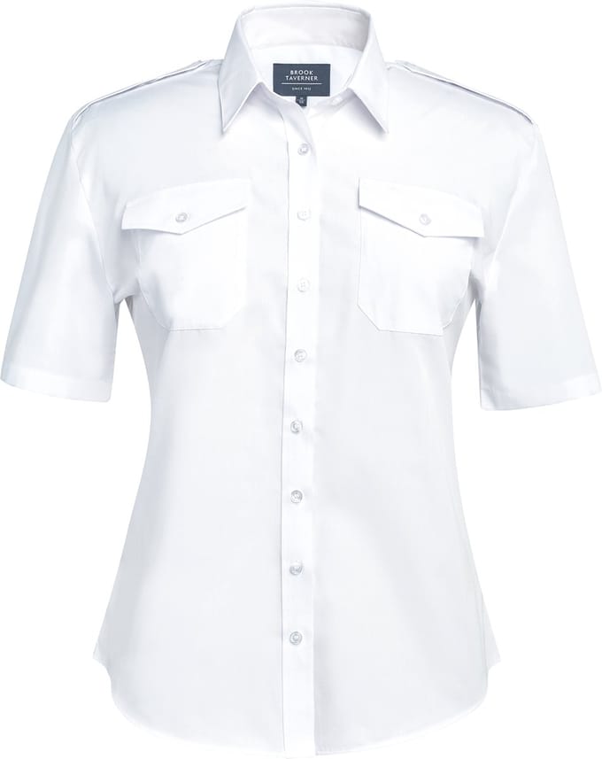 Brook Taverner Dames pilotenblouse met korte mouwen BT2395 - White - 40 EU (12 UK)