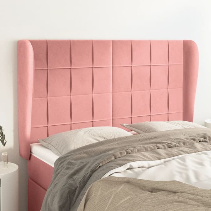 vidaXL - Hoofdbord - met - randen - 147x23x118/128 - cm - fluweel - roze