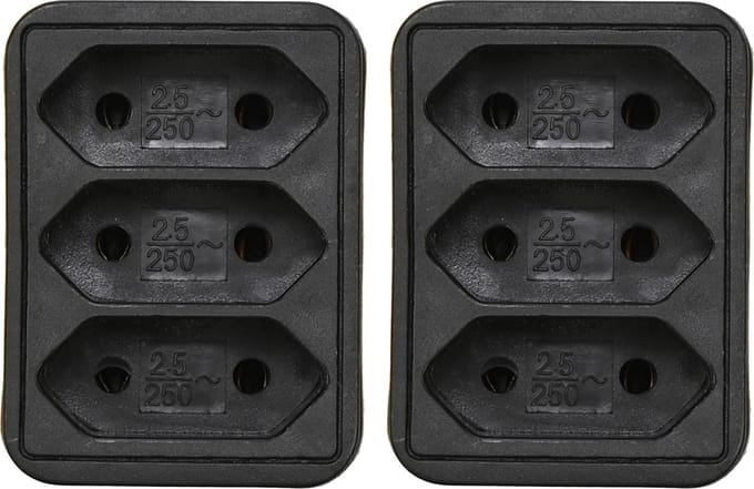 Benson Stopcontact splitter - 2x - triple - zwart - voor 3 platte stekkers - verdeelstekkers