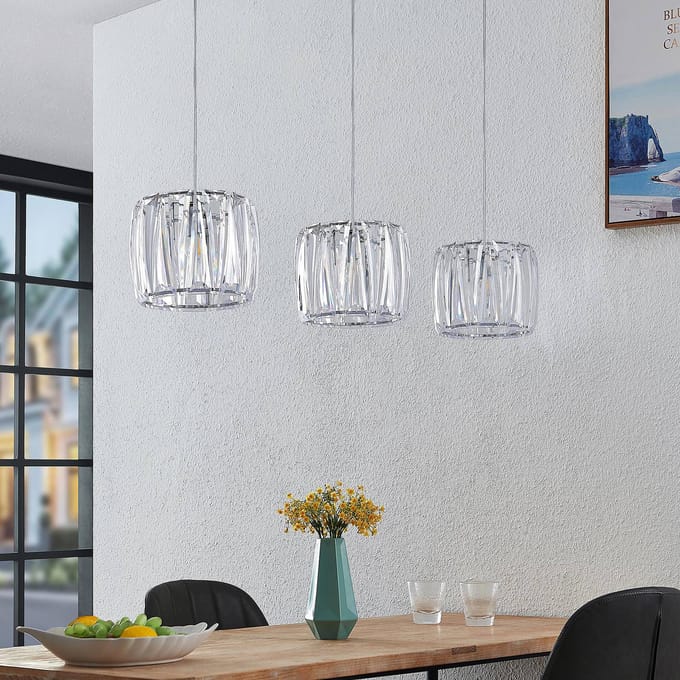 Lindby - hanglamp - 3lichts - Acryl, metaal - H: 20 cm - E14 - transparant, chroom