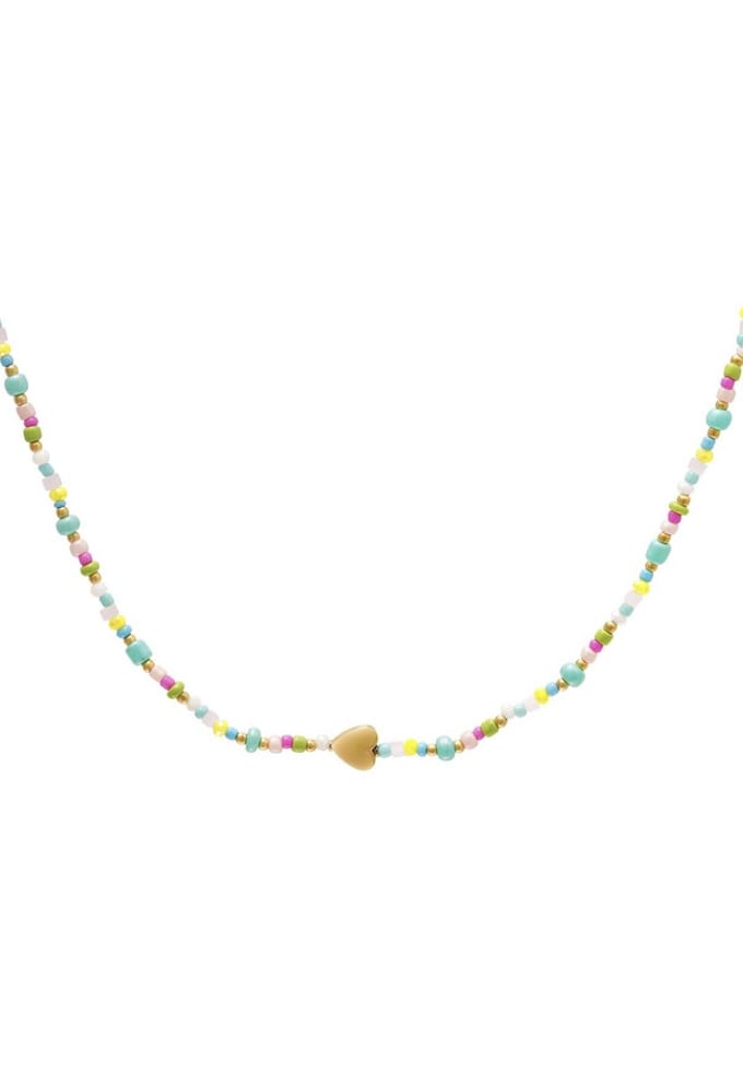 Yehwang ketting - Gekleurde kralen en goud hartje - Stainless steel