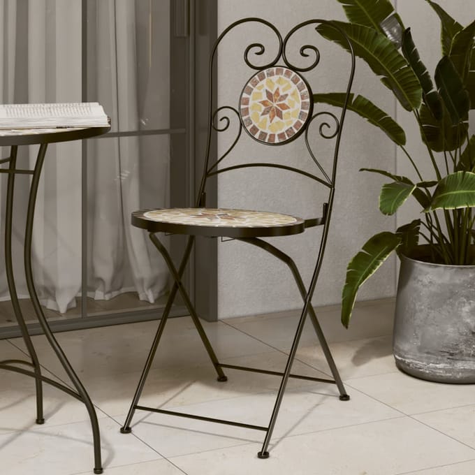 vidaXL - Opklapbare - stoelen, - 2 - stuks, - terracotta - en - wit - keramiek