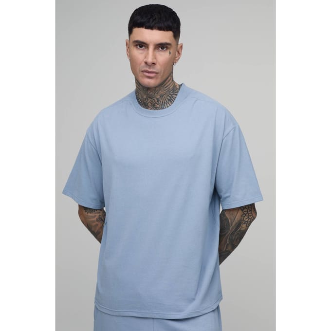 Tall Oversized Super Heavy Soft Touch T-Shirt | Dusty Blue | Size XL