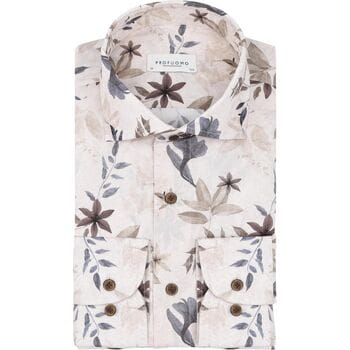 Profuomo Overhemd Bloemenprint Beige - Maat 38 - Heren - Overhemden Formeel