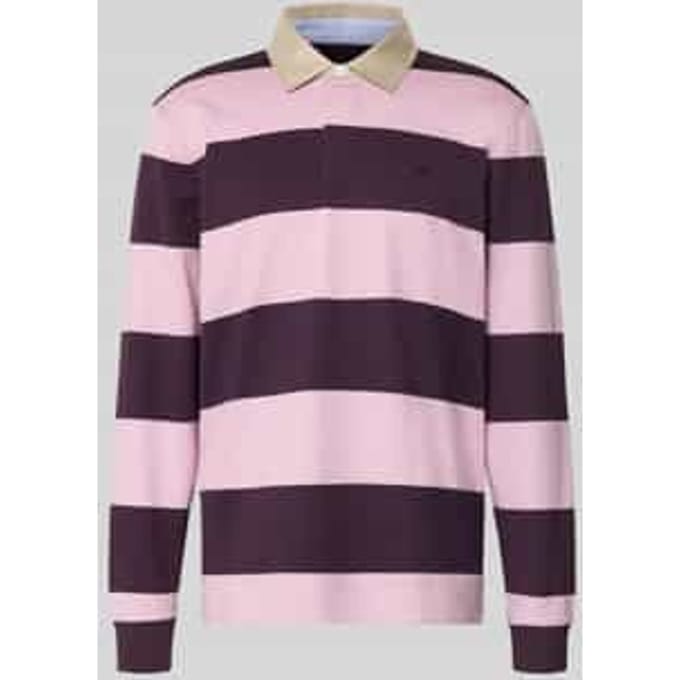 Fynch-Hatton Trui Striped Rugby Polo Pullover Aubergine-Pink / male