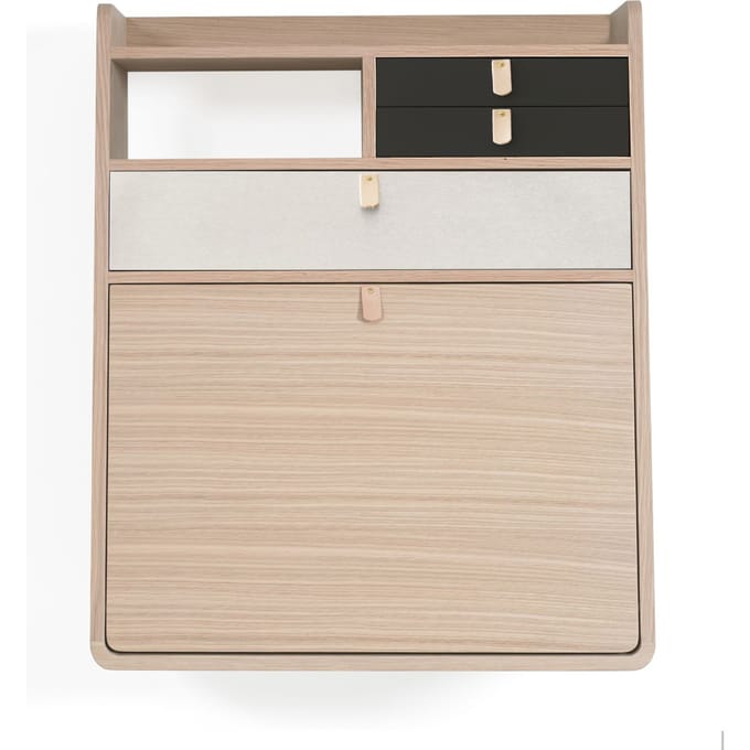 Harto Gaston wandsecretaire  - leigrijs/lichtgrijs - Eiken - 60 cm