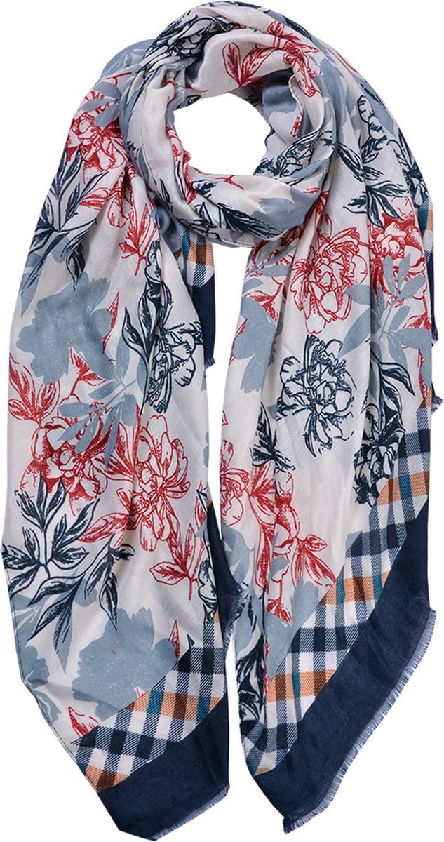 Clayre & Eef Sjaal Dames Print 80x180 cm Blauw Synthetisch
