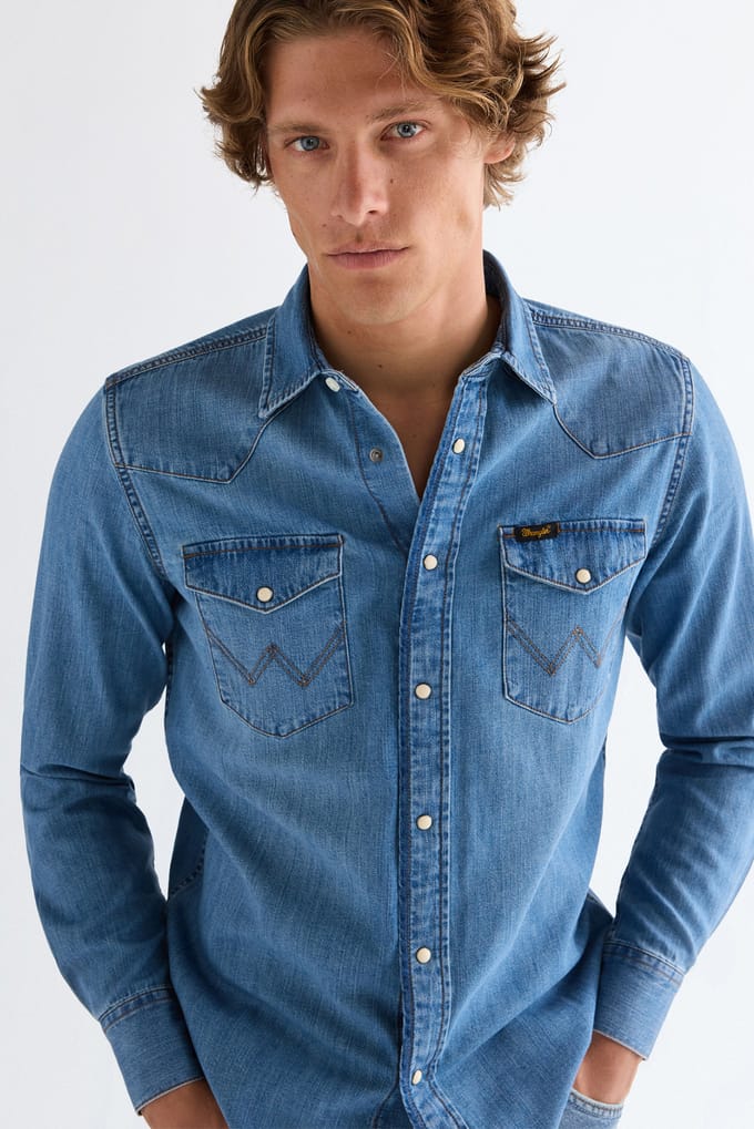 Denim overhemd Wrangler Western Mid Light Whash