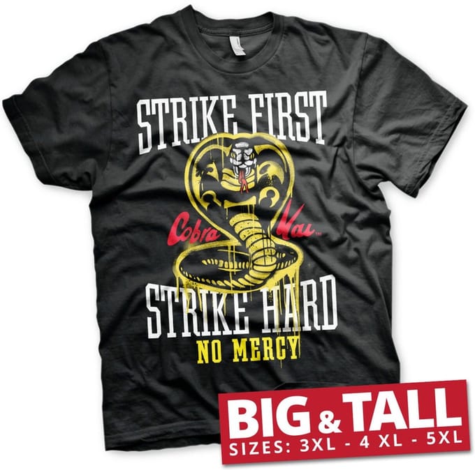 Cobra Kai Strike First Strike Hard No Mercy Big & Tall T-shirt Zwart