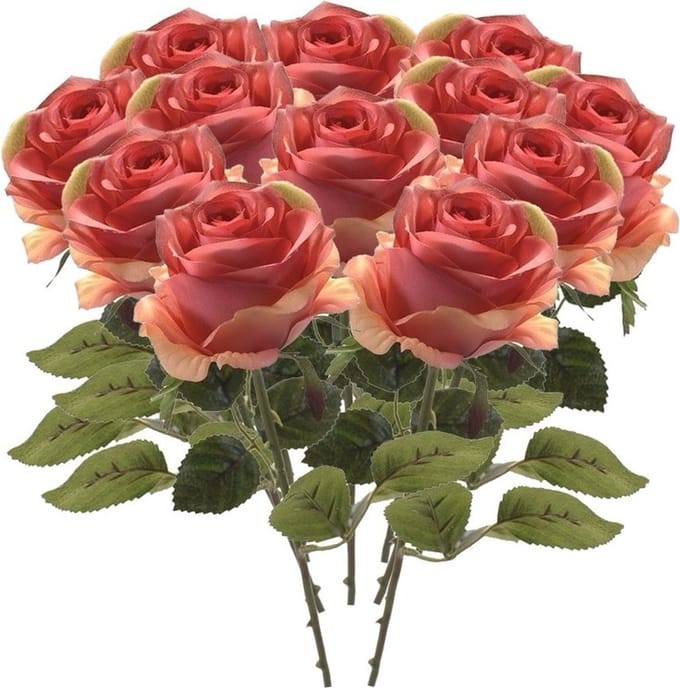 Emerald Kunstbloem roos Simone - 12x - roze - 45 cm - decoratie bloemen