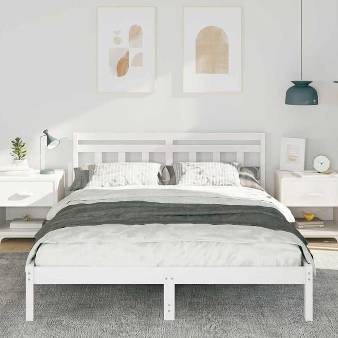 vidaXL - Bedframe - Wit - 160 - x - 200 - cm - Massief - grenenhout