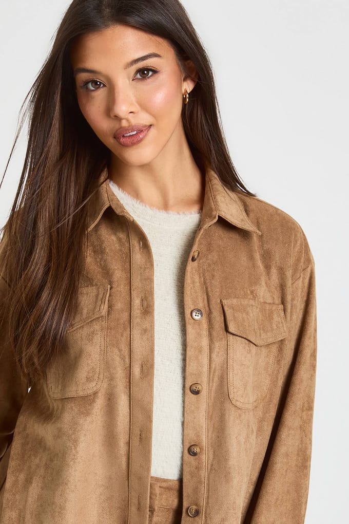 boohoo Dames Nepsuede Oversized Shirt | Mokka | Maat: 36