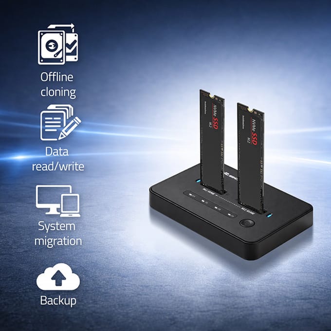Qoltec M.2 SSD-dockingstation NVMe |   PCIe |   USB-C |   20 Gb/s |   Dubbele 2x8TB |   offline klonen