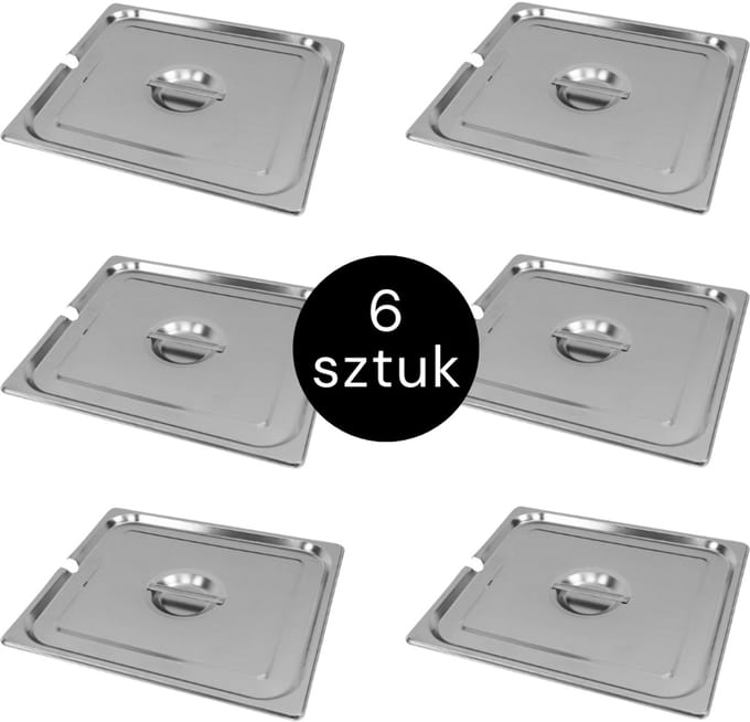 MEGA-M Gastronorm Deksel met lepeluitsparing - GN 2/3 Set van 6 stuks - 353x325 mm - RVS